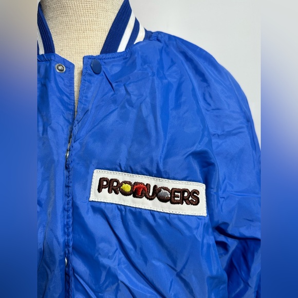 Vtg Producers Bomber Jacket Mens Large Blue Snap Button Jacket - Picture 2 of 10